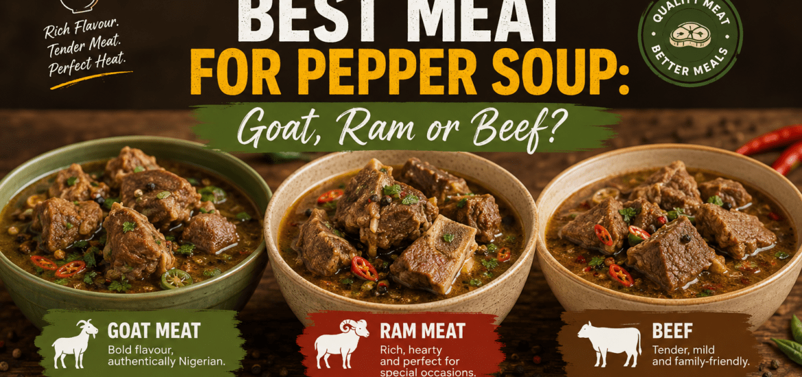 Best meat for pepper soup featuring goat meat, ram meat and beef.
